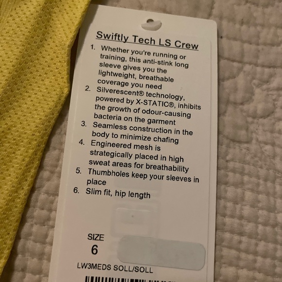 COPY - BNWT Lululemon Swiftly long sleeve Soleil color size 6 - Picture 3 of 4
